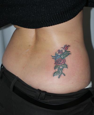 Nos ralisations - Rattrapages d'anciens Tatouages  - Rattrapage de roses avec un oiseau . Boutique Tattoo Evolution Perpignan.